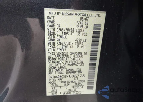 2008 Nissan Armada Se from USA, damaged, VIN 5N1BA08C58N606778